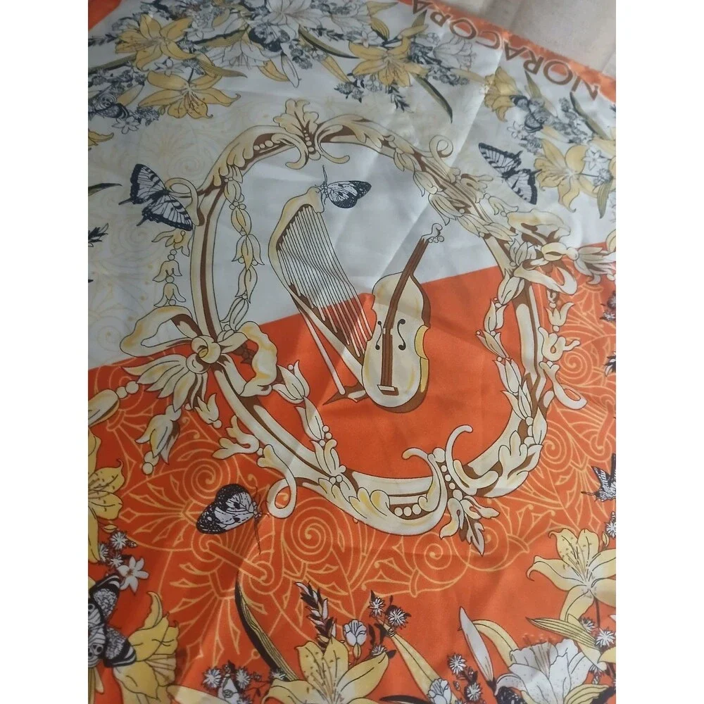 Noracora Scarf Floral With Butterflies, Musical Instruments Vintage Cottage Chic